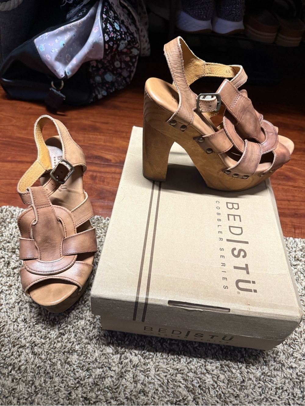 Bed Stu Tan Leather Platform Sandals - Women's